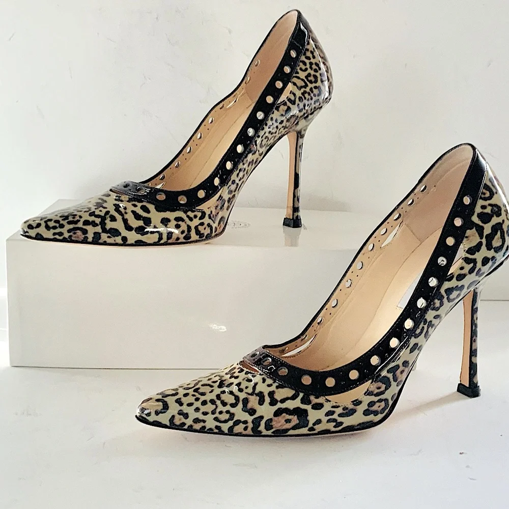 Jimmy Choo animal print beige black heels 38